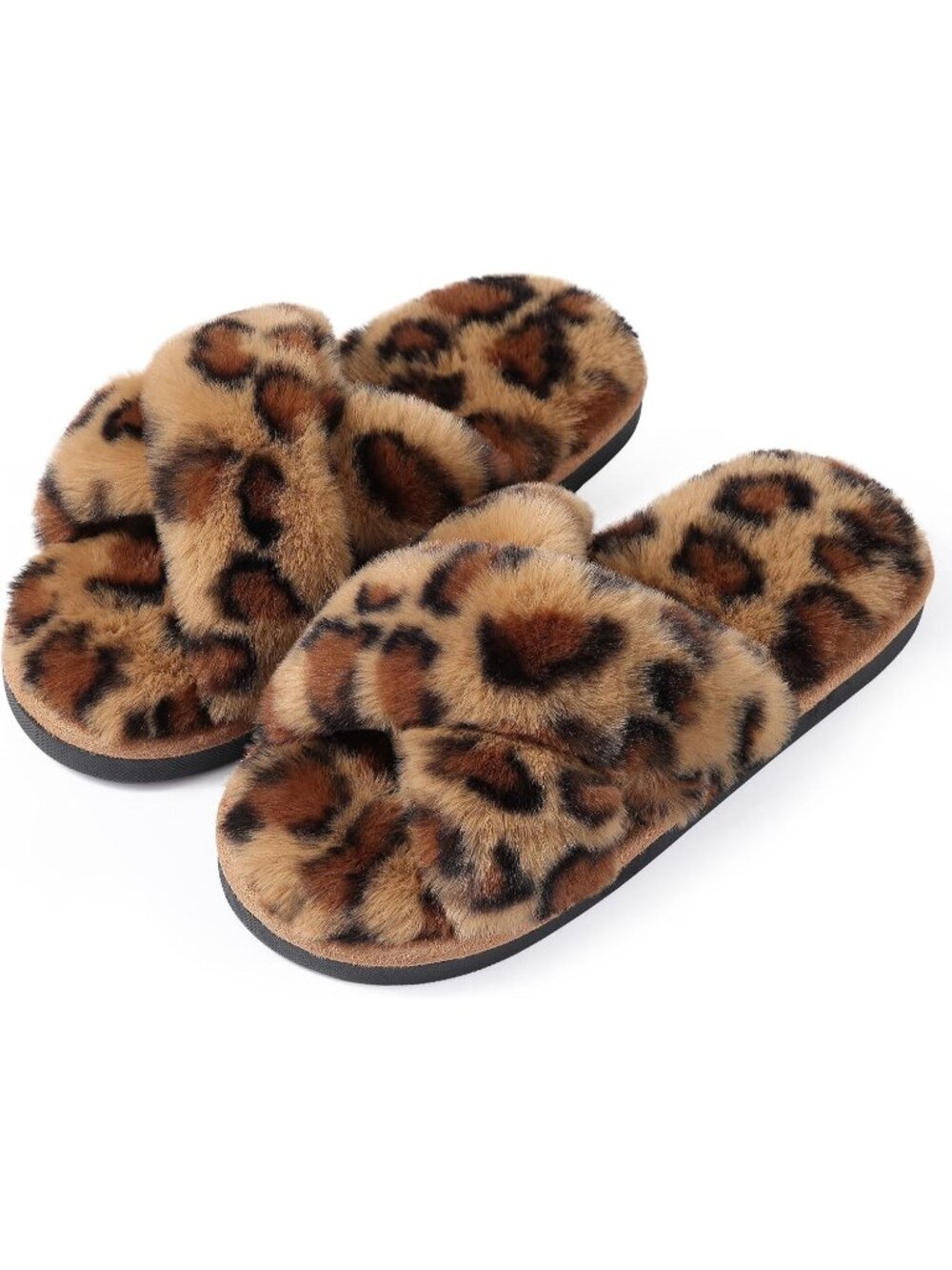 Womens Leopard Brown Faux Fur Memory Foam Fuzzy House Slippers Soft Slippers